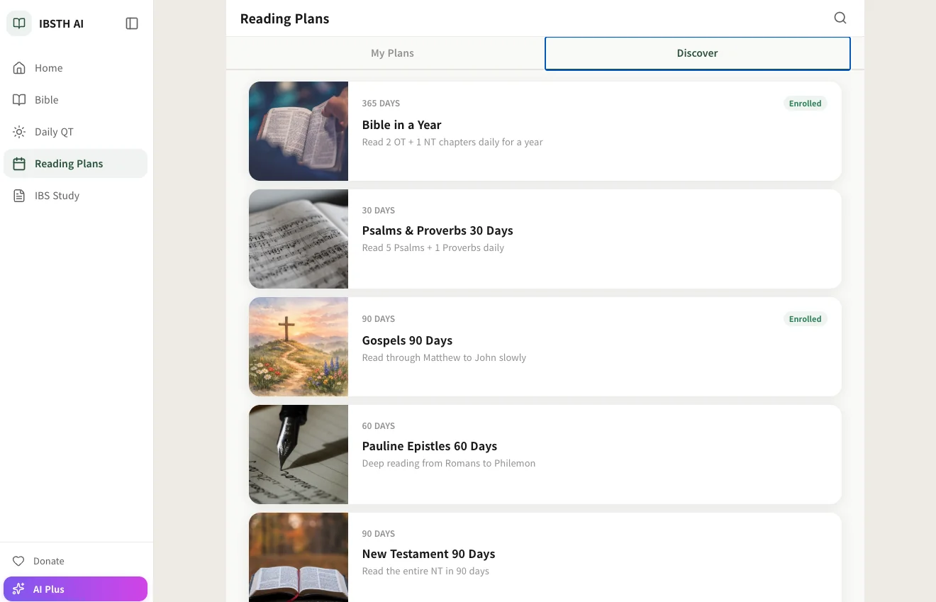 Reading-plan discover & enrolled tabs